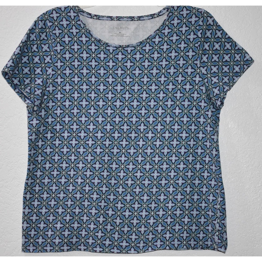 Talbots XL Cotton Stretch Tee Short Sleeve Geometric Tile Print Comfy Modern